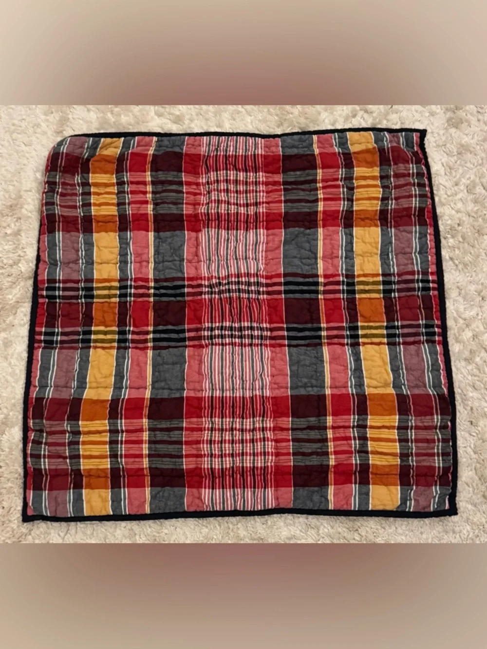Pottery Barn Quinn Plaid with Yellow Strip Queen Comforter with Matching Sham
